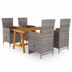 5 Pcs conjunto de jantar para jardim cinzento