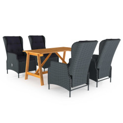5 Pcs conjunto de jantar para jardim cinzento-escuro