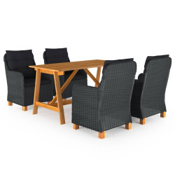 5 Pcs conjunto de jantar para jardim cinzento-escuro