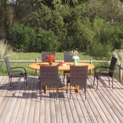 7 Pcs conjunto de jantar para jardim vime PE preto
