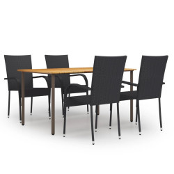 5 Pcs conjunto de jantar para jardim vime PE preto