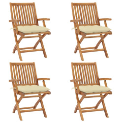 Cadeiras de jardim dobráveis c/ almofadões 4 pcs teca maciça