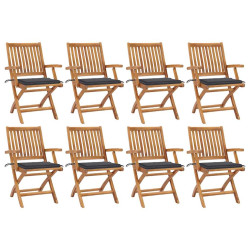 Cadeiras de jardim dobráveis c/ almofadões 8 pcs teca maciça