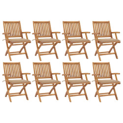 Cadeiras de jardim dobráveis c/ almofadões 8 pcs teca maciça