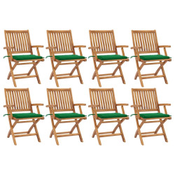 Cadeiras de jardim dobráveis c/ almofadões 8 pcs teca maciça