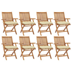 Cadeiras de jardim dobráveis c/ almofadões 8 pcs teca maciça
