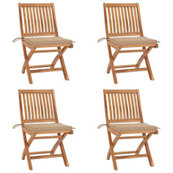 Cadeiras de jardim dobráveis c/ almofadões 4 pcs teca maciça