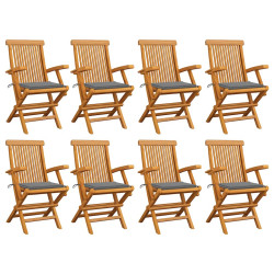 Cadeiras de jardim c/ almofadões cinzentos 8 pcs teca maciça