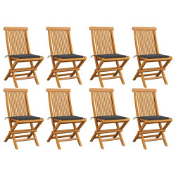 Cadeiras de jardim c/ almofadões antracite 8 pcs teca maciça