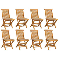 Cadeiras de jardim c/ almofadões beges 8 pcs teca maciça
