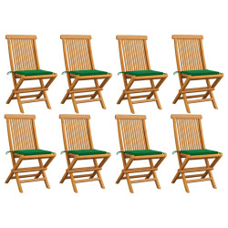 Cadeiras de jardim c/ almofadões verdes 8 pcs teca maciça