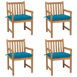 Cadeiras de jardim c/ almofadões azul-claro 4 pcs teca maciça