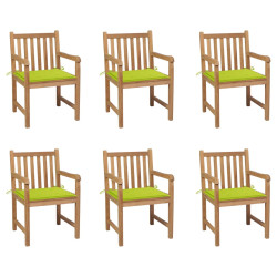 Cadeiras de jardim almofadões verde brilhante 6 pcs teca maciça
