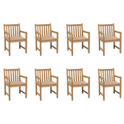 Cadeiras de jardim c/ almofadões bege 8 pcs teca maciça