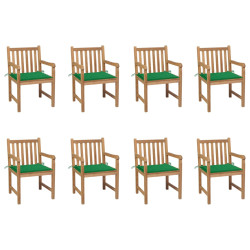 Cadeiras de jardim c/ almofadões verde 8 pcs teca maciça