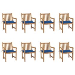 Cadeiras de jardim c/ almofadões azul real 8 pcs teca maciça