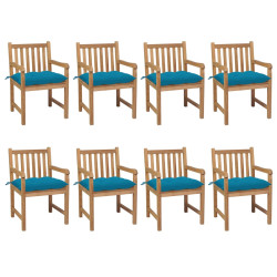 Cadeiras de jardim c/ almofadões azul-claro 8 pcs teca maciça