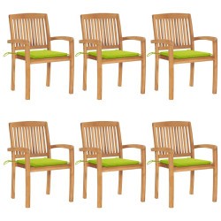 Cadeiras de jardim empiháveis c/ almofadões 6 pcs teca maciça