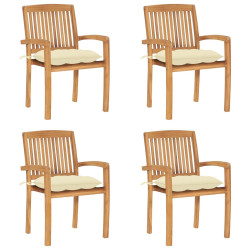 Cadeiras de jardim empiháveis c/ almofadões 4 pcs teca maciça