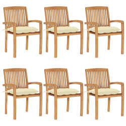 Cadeiras de jardim empiháveis c/ almofadões 6 pcs teca maciça