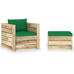 2 Pcs conj. lounge jardim c/ almofadões madeira impreg. verde
