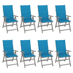 Cadeiras jardim reclináveis c/ almofadões 8 pcs acácia cinzento