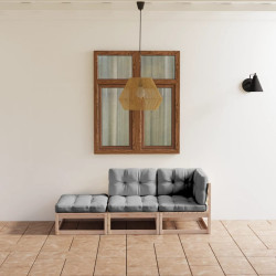 3 Pcs conjunto lounge de jardim c/ almofadões pinho maciço