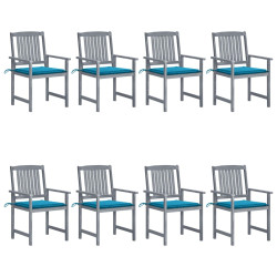 Cadeiras de jardim c/ almofadões 8 pcs acácia maciça cinzento