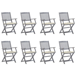 Cadeiras de exterior dobráveis 8pcs c/ almofadões acácia maciça