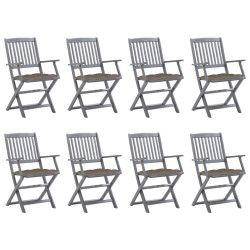 Cadeiras de exterior dobráveis 8pcs c/ almofadões acácia maciça