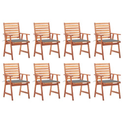 Cadeiras de jantar p/ jardim 8 pcs c/ almofadões acácia maciça