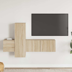 3 Pcs conjunto móveis de TV derivados madeira carvalho sonoma