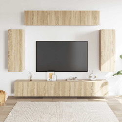 6Pcs conjunto de móveis de TV derivados madeira carvalho sonoma