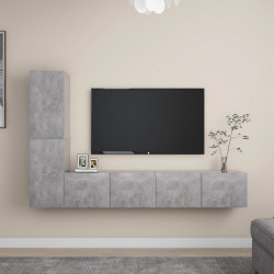4 Pcs conjunto de móveis de TV contraplacado cinzento cimento