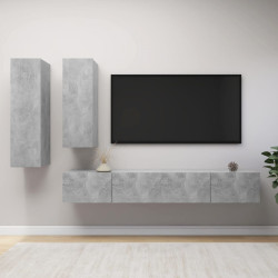 4 Pcs conjunto de móveis de TV derivados madeira cinza cimento