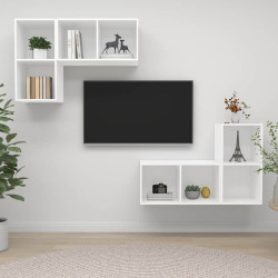 Armários de parede para TV 4 pcs derivados de madeira branco