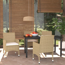 5 Pcs conjunto jantar p/ jardim c/ almofadões vime PE bege