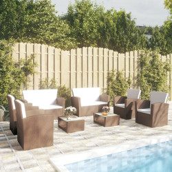 8 Pcs conjunto lounge jardim c/ almofadões vime PE castanho