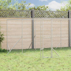 Canil de exterior 4x4x2 m aço galvanizado prateado