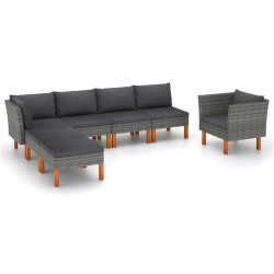 7 Pcs conj. lounge jardim vime PE e eucalipto maciço cinzento
