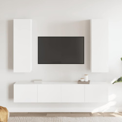 4 Pcs conjunto de móveis de TV derivados de madeira branco