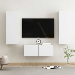 3 Pcs conjunto de móveis de TV derivados de madeira branco