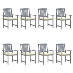 Cadeiras de jardim c/ almofadões 8 pcs acácia maciça cinzento