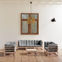 8 Pcs conjunto lounge de jardim com almofadões pinho maciço