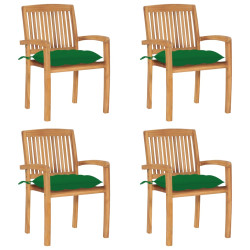 Cadeiras de jardim empiháveis c/ almofadões 4 pcs teca maciça