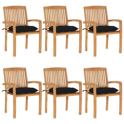 Cadeiras de jardim empiháveis c/ almofadões 6 pcs teca maciça
