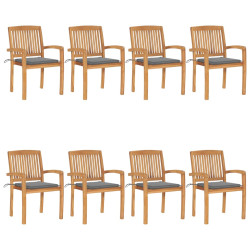 Cadeiras de jardim empiháveis c/ almofadões 8 pcs teca maciça