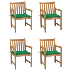 Cadeiras de jardim c/ almofadões verdes 4 pcs teca maciça