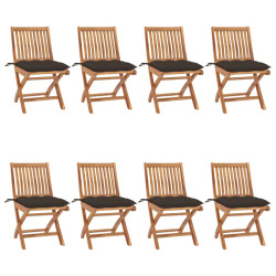 Cadeiras de jardim dobráveis c/ almofadões 8 pcs teca maciça