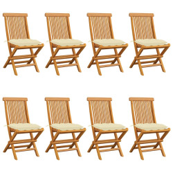 Cadeiras de jardim c/ almofadões branco nata 8 pcs teca maciça